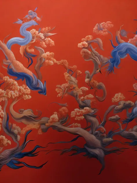 Tree drawing with birds and flowers on red background, James Jean&Quote;, James Jean Artwork, rival shaw, James Jean Art, inspired by somi, James Jean Soft Light 4K, James Jean Soft Light 4K, James Zhan and WOP, by James Jean, by James Jean, James Jean Mar...