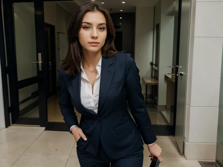 Working woman, beautiful face, dressed in a suit