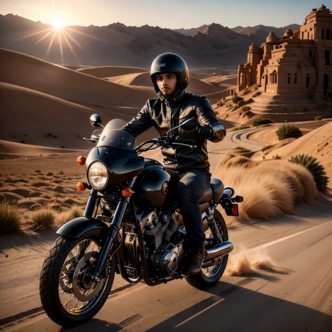 RAW, Best quality, high resolution, masterpiece: 1.3), Young Rambad Riding a Motorcycle in the Desert

Masterpiece: 1.3, Stunning young man named Rambad, Expression of focus and adventure, Eyes fixed on the horizon, Wearing adventure gear, Helmet on, Sun-k...