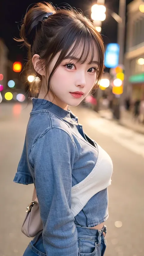 blush, 14 years old, small breasts, winter, european cityscape, night, outdoors, wearing a long coat, wearing jeans, close up of face, ((8k, RAW photo, highest quality, debris flies:1.2), (reality, reality的な:1.4), (Highly detailed 8k wallpaper), soft light...