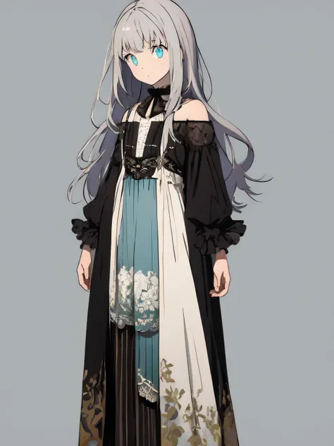 ((masterpiece)), (highest quality、detailed glowing eyes))), (character design sheet, National costume, same character, front, ~ ~ side, return), shape, 1 girl, whole body, silver hair, eyes hair, beautiful eyes, princess cut, Site of environmental change, ...