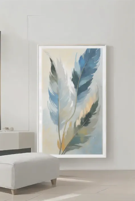 arafed picture of a living room with a chair and a painting, brush stroke oil painting, soft feather, canvas art print, elegant and refined painting, brush strokes oil painting, clean elegant painting, blue feathers, soft focus oil canvas painting, acrylic...