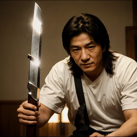 Jackie Chan holding a sword 