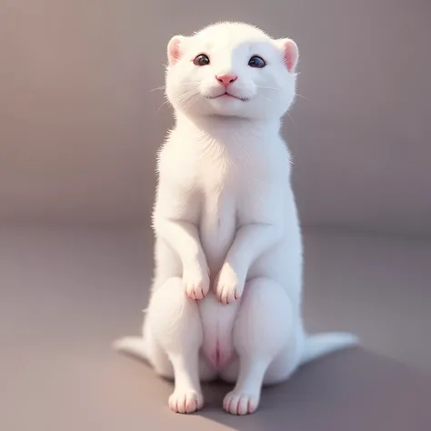 very cute white weasel, pastel colored background