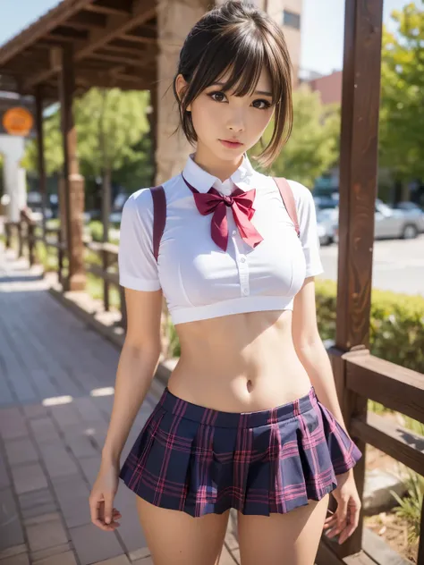 seifuku cosplay,seifuku cosplayershort hair,arms behind,front body, front, slender body,are standing ,(8k, raw photo, highest qu...