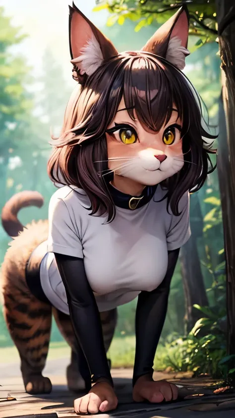 female cat、furryfemale、Zootopia、forest、a seductive look、Estrus、drool、crawl on all fours、