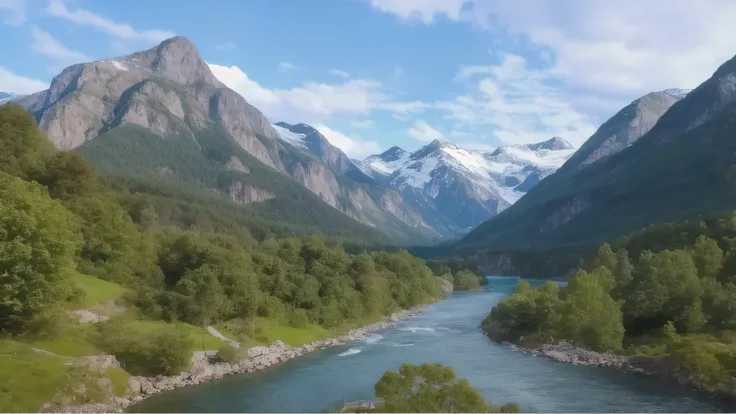 Close-up of mountain with river and bridge, ambient lifting, hdr ambient background, relaxing environment, ambient vibe, ambient art, ambient lain, mistic ambient, relaxed atmosphere, ambient, cinematic ambient lighting, relaxed mood, enchanting and otherw...