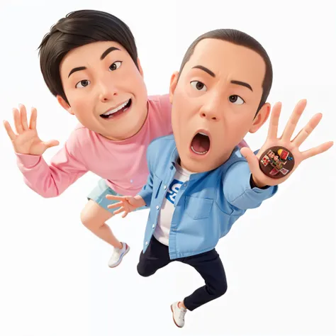 pixar-style, cartoon, cg character, they are two men with a donut in their hands, lee griggs and jason chan, ruan jia and fenghua zhong, ruan jia and brom, fujita goro and jones, promotional art, jiro matsumoto and yusuke murata, promotional artwork, promo...