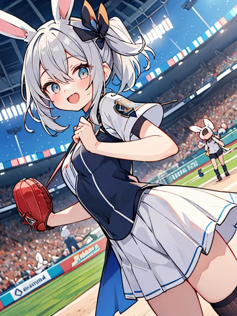 cute, gray hair, baseball, fantasy wonderland, 1 girl, Stinking eyes, Rabbit, dynamic angle, game CG