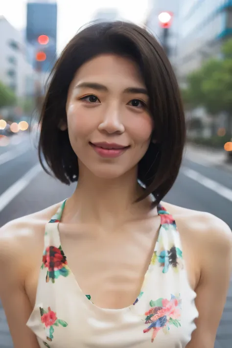 NSFW:1.3:((highest quality、8K resolution、master masterpiece、portrait:1.3)), Photoreal, 35mm film, mature woman:1.5,on the street during the day, wrinkles around the eyes,wrinkles around the mouth,short bob,((Fancy Micro Bikini:1.3)) , (outdoors_city street...