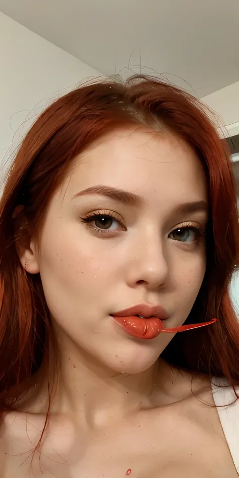 Most beautiful hot sexy girl with red hair with sperm on her mouth