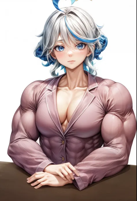  furina,best quality,girl, biceps, muscular ,alternate muscle size,upper body,pecs, thick arms, broad shoulders, furina (genshin impact) ,