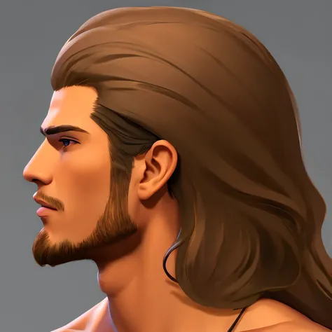 man, tan skin, dark long wavy hair, side view, character concept art, artstation, only face