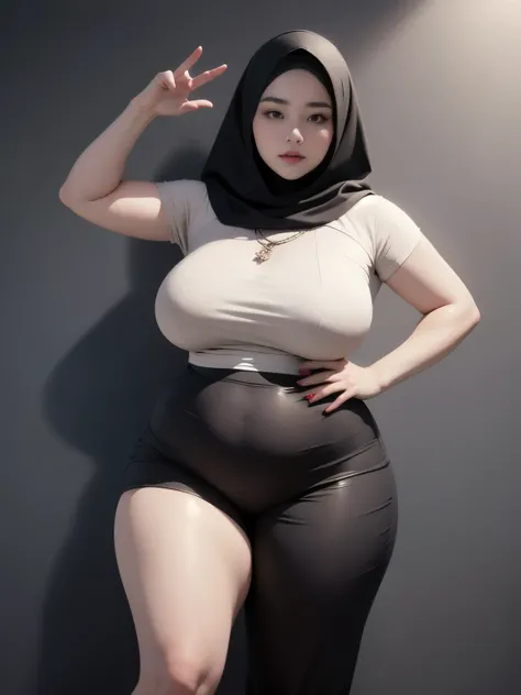 ((best quality)), ((masterpiece)), (detailed), perfect face, araffe woman thick and thight long pants posing for a picture, curvy model,, curvy hourglass figure, sexy longest hand t-shirt, thicc, beautiful full body shot, soft curvy shape, in a longest han...