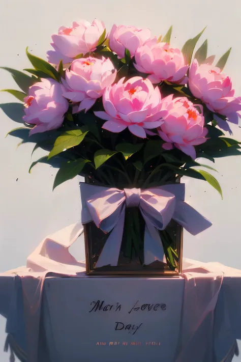 a beautiful bouquet of peonies and a beautiful inscription without changes "From March 8!"