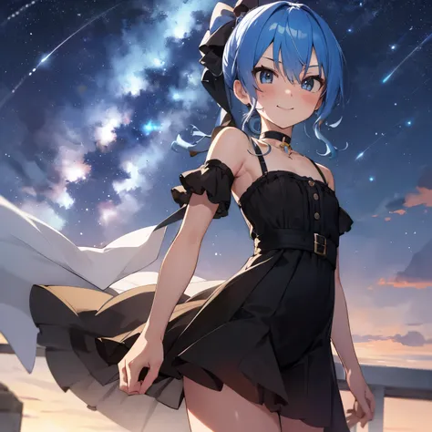 hoshimachi suisei,blue eyes,blue hair,choker,hair between eyes,medium hair,side ponytail,スターchoker, star piece:1.2), highest quality, High resolution,(thin and beautiful eyes:1.6),(perfect hands, perfect anatomy),(((masterpiece))),((highest quality)),shy s...