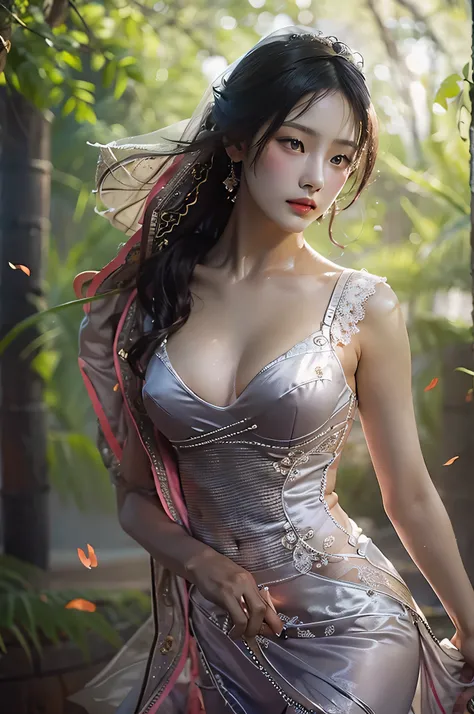 (highest image quality), (masterpiece), (vibrant, photography realistic, Realistic, Dramatic, Dark, Sharp focus, 8K), Highly detailed face and skin texture, sexy wedding dress, ethereal beauty, mature asian woman,black super long hair, make up, sexy smile,...