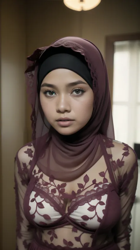 Naked, Angry pose, Angry face, (((HIJAB MALAY GIRL))), masutepiece, High quality, UHD 45K, Realistic face, Realistic skin feeling , A Malaysian Lady, 8 years old, , Very cute and baby-like face, (((FLAT CHEST))), (MATRIX WORLD), ((look In front  at the cam...