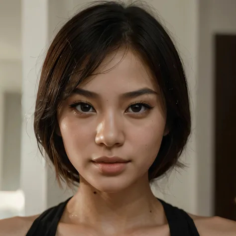 the portrait of a girl with a very particular and easily recognizable face, unique, very sexy Asian eyes, full lips. she differs in her particular features which are easy for an AI to reproduce. The girl must be around 27 years old and must have a very sex...