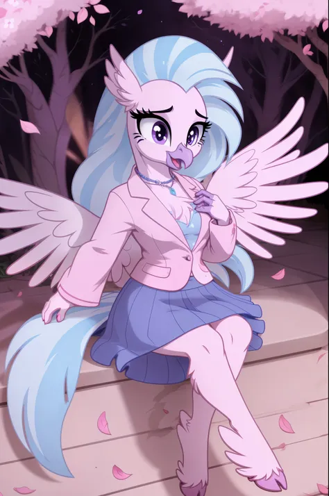 silverstream_mlp, 1 girl, griffin girl, nail, ((beak)), female body, medium breasts, big eyes, 8k, (masterpiece), soft shading, ...