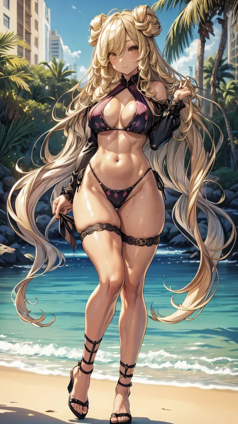 Mukuro is a beautiful young woman with a voluptuous body, having a bust considered disproportionately large for her physical age. She has golden eyes combined with flowing blonde hair that is longer than her own body. She ties her hair in an Odango hairsty...