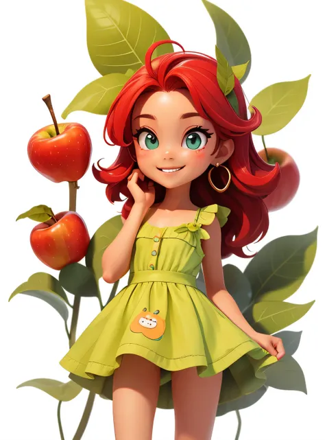 A small smiling apple with cute leaves and a friendly expression sticker :: Fruity and kind :: Red and green colors with cute expressions :: Adesivo 2D