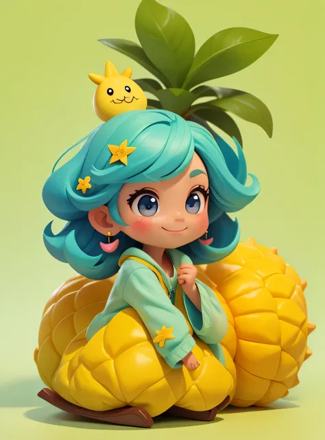 A small smiling pineapple with cute leaves and a friendly expression sticker :: Fruity and kind :: colors with cute expressions :: Adesivo 2D