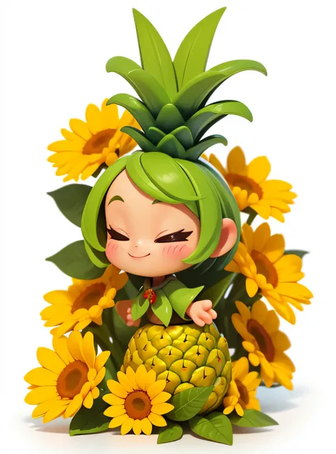 A small smiling pineapple with cute leaves and a friendly expression sticker :: Fruity and kind :: yellow and green colors with cute expressions :: Adesivo 2D