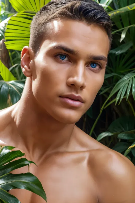 ((1guy)),  (((square face, strong and wide jaw, broad and proportionate forehead, defined eyebrows that frame his intense blue e...