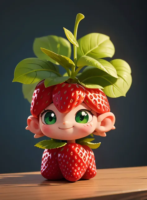 A small smiling afro strawberry with cute leaves and a friendly expression sticker :: Fruity and kind :: Red and green colors with cute expressions :: Adesivo 2D