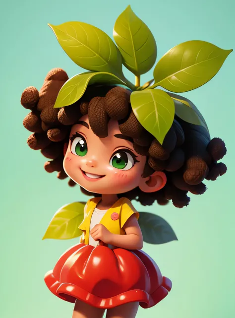 A small smiling afro cherry with cute leaves and a friendly expression sticker :: Fruity and kind :: Red and green colors with cute expressions :: Adesivo 2D