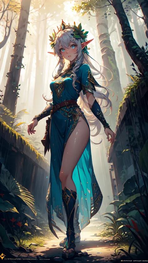 a woman, detailed face, detailed eyes, detailed hands, neon color, with long hair and a blue dress standing in a forest, extremely detailed artgerm, fanart best artstation, detailed digital anime art, 8k high quality detailed art, anime fantasy artwork, ep...