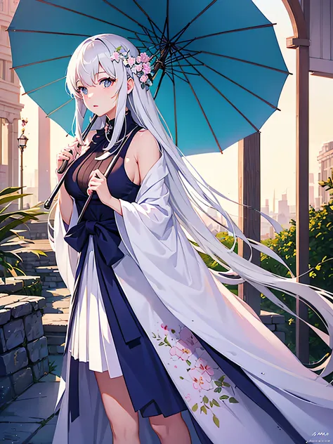 anime girl with umbrella and flowers in her hair, guweiz, detailed anime artwork, clean detailed anime art, detailed digital anime art, detailed anime art, beautiful anime portrait, beautiful anime girl, beautiful anime artwork, artwork in the style of guw...