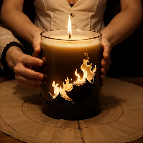 Dunkler Hintergrund, Hand holding a burning candle 