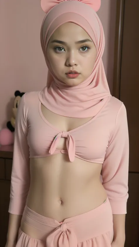 (Minnie Mouse), (Red Pastel Panty), Naked, Angry pose, Angry face, (((HIJAB MALAY GIRL))), masutepiece, High quality, UHD 45K, Realistic face, Realistic skin feeling , A Japanese Lady, 8 years old, , Very cute and baby-like face, (((FLAT CHEST))), (MATRIX ...