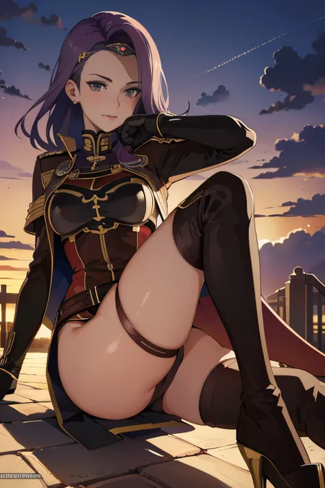 defsonya, purple hair, (((full body))), jodhpurs, riding pants, tight pants, (pants), beige pants riding coat, (((tailcoat))), red tailcoat, equestrian, equestrienne, ((riding crop)), (((brown leather thigh high boots))), (((brown leather thigh-high boots)...