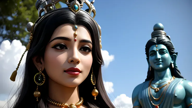 Close-up of a statue of a woman with a crown on her head, Mr.. it is&#39;portrait of. charlton fortune, Featured on Pixabay, figurativeism, Lord Shiva, Charm男性神, Lord Shiva破壊者, tendency ，, shortening, Charm, Close-up shot of the amulet, from ramayan, futur...