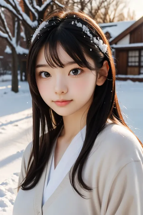 ((sfw: 1.4)), (sfw, birches with snow, old house, sun in the background, 1 girl)), ultra high resolution, (realistic: 1.4), RAW photo, highest quality, (photorealistic stick), focus, soft light, ((15 years old)), ((Japanese)), (((young face))), (surface), ...