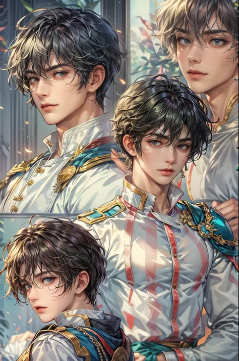 ((Best quality)), ((masterpiece)), (detailed), ((perfect face)), ((halfbody)) handsome face, male, teen boy,  perfect proportions , a character from anime saint seiya, short hair, male version , detailed ghibli interior scenery background 