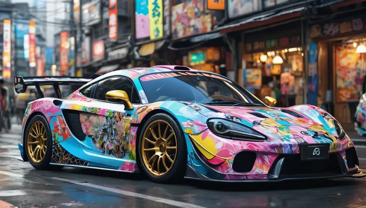 create an image demonstrating the style of ((Itasha)) style, hyper realism, 8k high definition, vibrant colors, sharp focus, insanely detailed, enormous tits