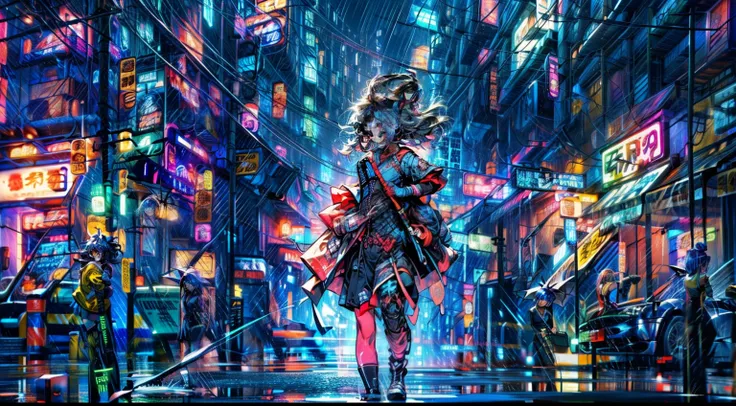 Anime girl walking on the street in the rain at night,, 1980s anime art style, anime girl running, 《ramona flowers》, space girl, Anime style 4K, 80s anime art style, Praise Artstyle, Official fan art, anime style illustration