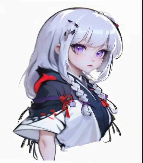 anime girl，White hair，purple eyes，Wear a white dress, Produced by Anime Painter Studio, Anime cute art style, anime style portrait, anime art style, Drawing in animation artist studio, fleet collection style, zero art, Danganronpa digital art, anime styliz...