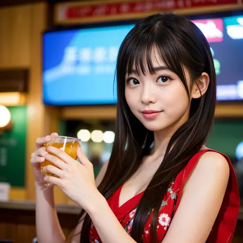 Best-quality, Masterpiece, Ultra-High-Resolution, (Photorealistic:1.4), Raw-Photo, 1girl, the most famous Japanese idol, having lot of fun at Japanese-pub, detailed Japanese-pub, wearing only formal-dress, extremely cute face, extremely beautiful big-eyes,...