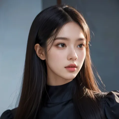 portrait of a woman with long hair and a black shirt, digital illustration portrait, in the art style of bowater, portrait of jossi of blackpink, digital portrait, digital art portrait, realism artstyle, high quality portrait, 🤤 girl portrait, realistic ar...