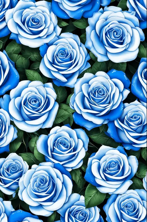 blue and white roses on a blue background with leaves, an airbrush painting by Nene Thomas, pinterest, process art, beautiful detail and color, blue white colors, beautiful!!! digital art, beautiful gorgeous digital art, blue! and white colors, blue rose, ...