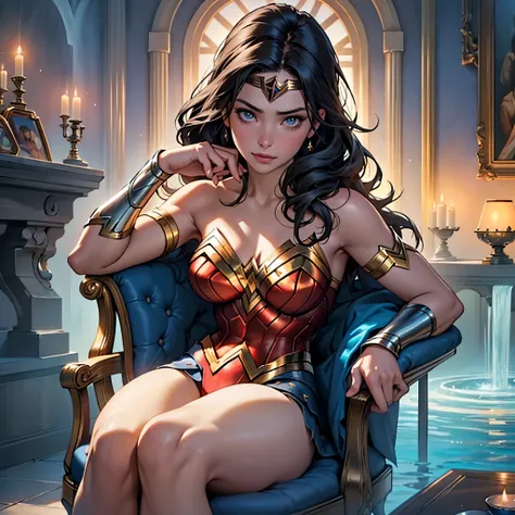 (Best quality, high resolution: 1.2), ultra-detailed, realistic: 1.37,

A breathtaking portrait of Wonder Woman,
Sensually perched on a plush spa chair,
Legs artfully apart, exuding provocative allure,
A seductive atmosphere enveloping the scene,
Rainbow l...