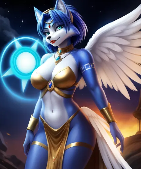 Krystal from Starfox as an guardian Angel, halo, white soft wings, red lipstick