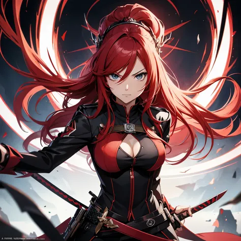 anime - style image of a woman in a black and red outfit with a sword, badass anime 8 k, portrait of a female anime hero, anime girl with long hair, cushart krenz key art feminine, rias gremory style hair, best anime 4k konachan wallpaper, 4k anime wallpap...