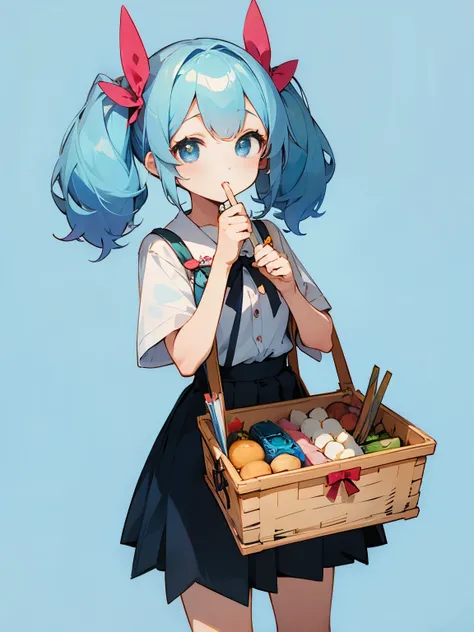 Picnic bento twintails girl light blue hair cute