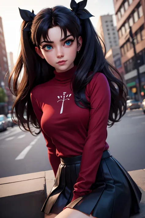 (masterpiece), best quality, expressive eyes, perfect face, 1girl, solo, rintohsaka, rin tohsaka, aqua eyes, black hair, hair ri...